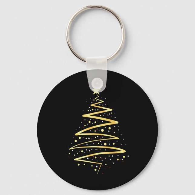 Gold Color Christmas Tree Design  Keychain (Front)