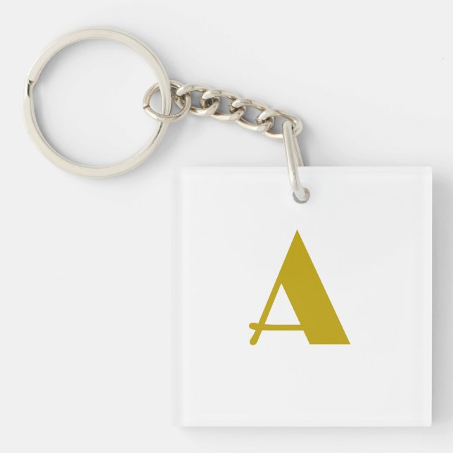 Gold Color Custom Monogram Initial Letter Plain Keychain (Front)
