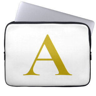 Gold Color Custom Monogram Initial Letter Plain Laptop Sleeve