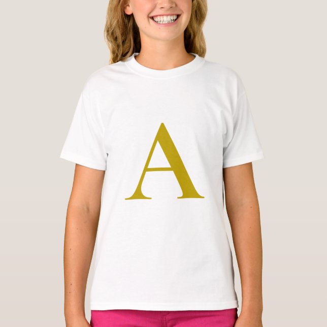 Gold Color Custom Monogram Initial Letter Plain T-Shirt (Front)