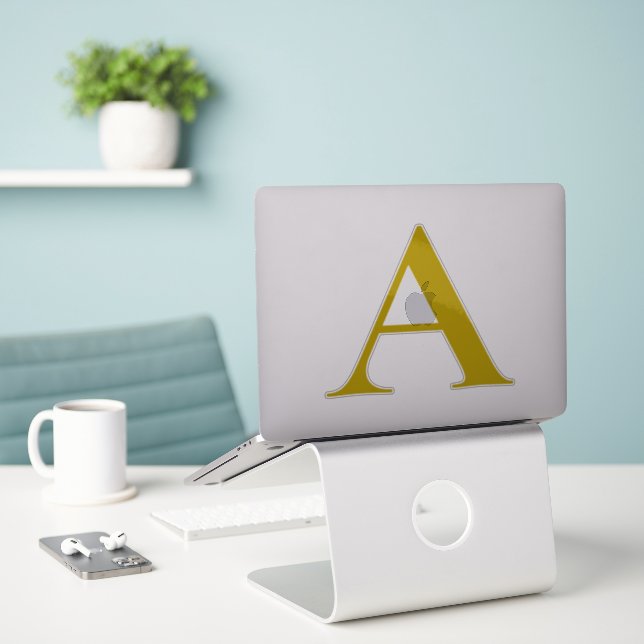 Gold Color Custom Monogram Initial Transparent Sticker (Laptop On Desk)