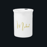 Gold Color Elegant Stylish Trendy Unique Script Beverage Pitcher<br><div class="desc">Looking for a beautiful calligraphy with an aesthetic handwriting? This simple,  eye-catching design is for you. This product immediately impresses those who see it. The fine and tasteful design will immediately reflect the quality of your relationship and family.</div>