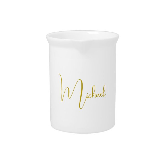 Gold Color Elegant Stylish Trendy Unique Script Beverage Pitcher (Front)