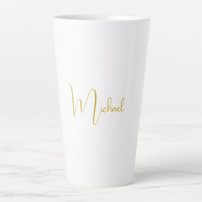 Gold Color Elegant Stylish Trendy Unique Script Latte Mug (Front)
