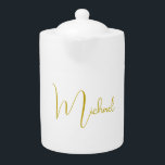 Gold Color Elegant Stylish Trendy Unique Script Teapot<br><div class="desc">Looking for a beautiful calligraphy with an aesthetic handwriting? This simple,  eye-catching design is for you. This product immediately impresses those who see it. The fine and tasteful design will immediately reflect the quality of your relationship and family.</div>
