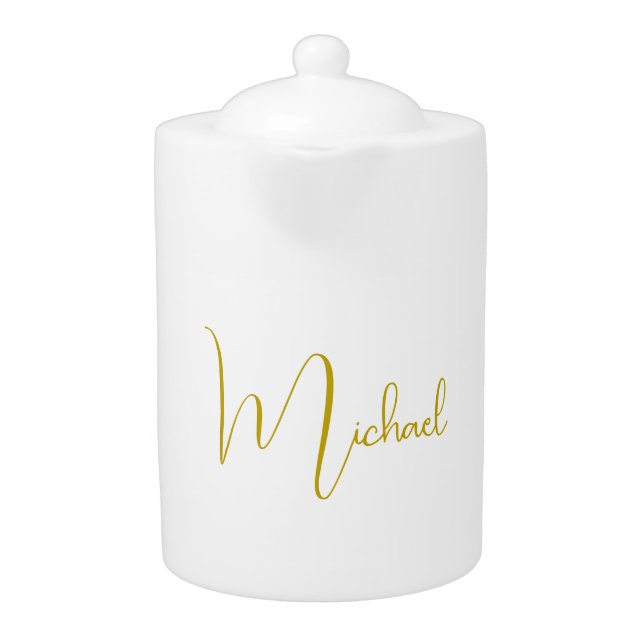Gold Color Elegant Stylish Trendy Unique Script Teapot (Front)