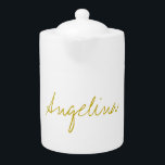 Gold Color Elegant Stylish Trendy Unique Script Teapot<br><div class="desc">Looking for a beautiful calligraphy with an aesthetic handwriting? This simple,  eye-catching design is for you. This product immediately impresses those who see it. The fine and tasteful design will immediately reflect the quality of your relationship and family.</div>