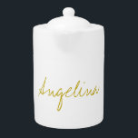 Gold Color Elegant Stylish Trendy Unique Script Teapot<br><div class="desc">Looking for a beautiful calligraphy with an aesthetic handwriting? This simple,  eye-catching design is for you. This product immediately impresses those who see it. The fine and tasteful design will immediately reflect the quality of your relationship and family.</div>