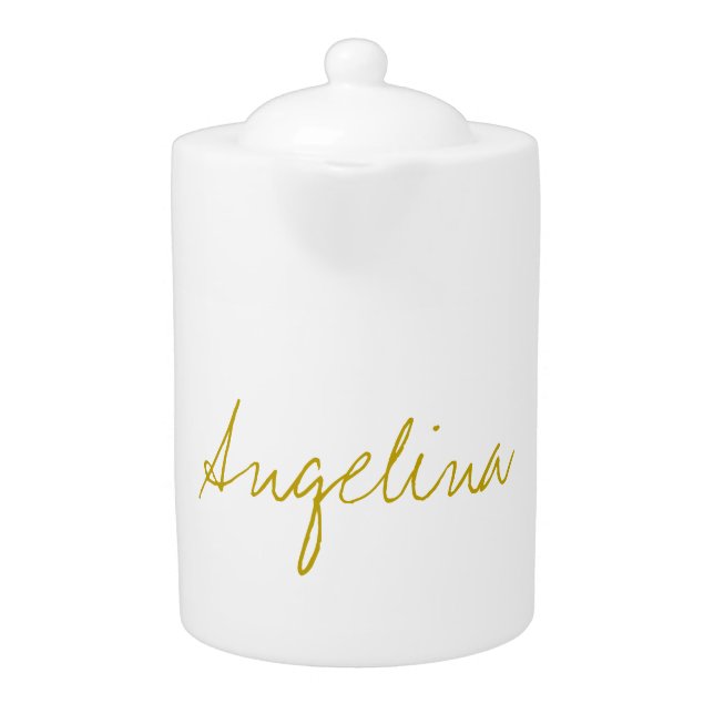 Gold Color Elegant Stylish Trendy Unique Script Teapot (Front)