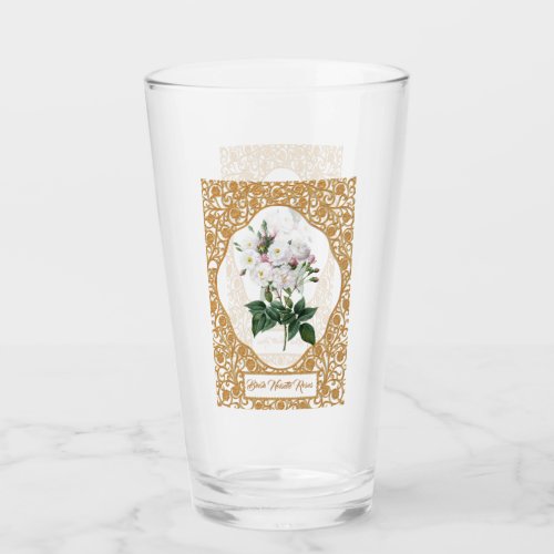 Gold Color Filigree Framed Blush Noisette Roses Glass