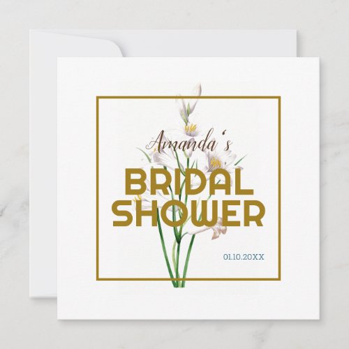 Gold Color Floral Minimalist Bridal Shower Invitation