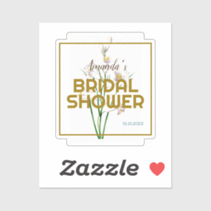 Gold Color Floral Minimalist Bridal Shower Sticker