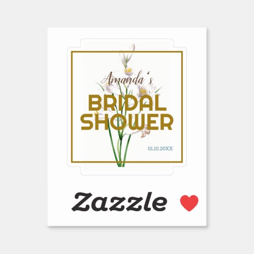 Gold Color Floral Minimalist Bridal Shower Sticker
