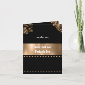 gold color flower wedding Folded Invitation