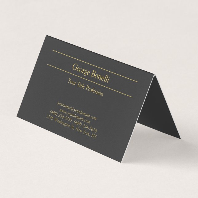 Gold Color Grey Classical Personal Customize Chic Business Card (Front)