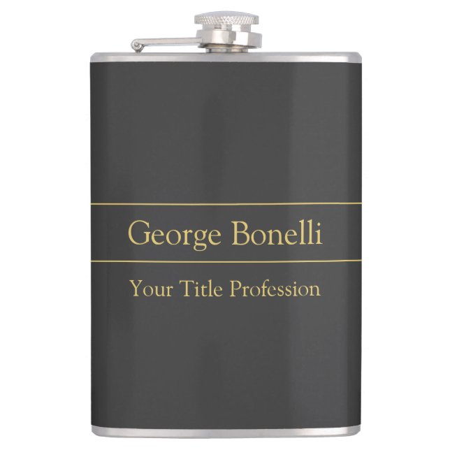 Gold Color Grey Classical Personal Customize Chic Flask (Front)
