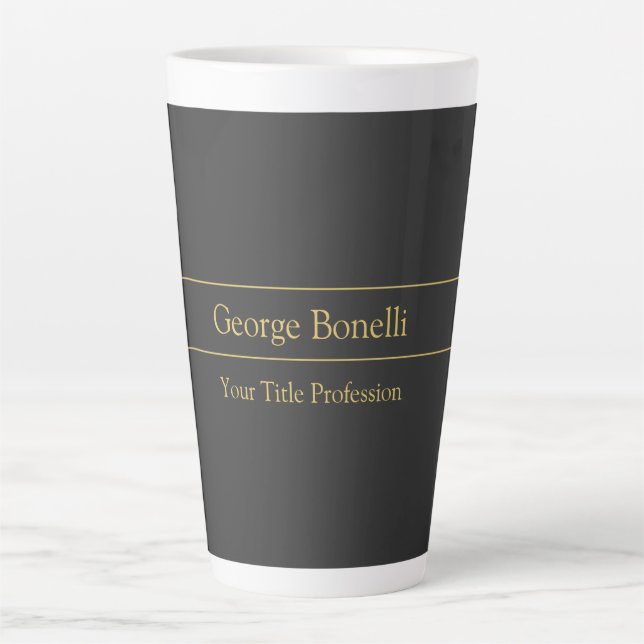Gold Color Grey Classical Personal Customize Chic Latte Mug (Front)