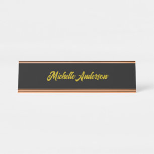 Gold Color Grey Modern Minimalist Handwriting Name Desk Name Plate
