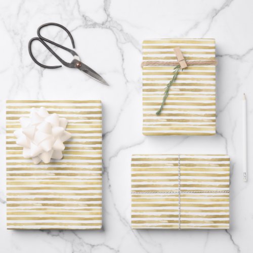 Gold Color Horizontal Painted Stripes Wrapping Paper Sheets