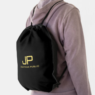 Gold Color Initial Monogram Name Modern Elegant Drawstring Bag