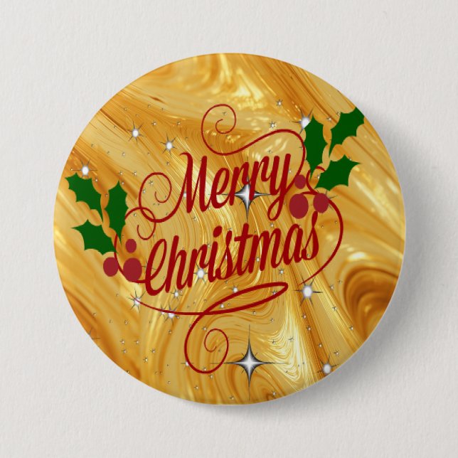 Gold-color, Merry Christmas, Button (Front)