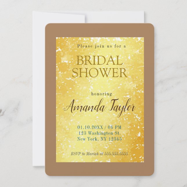 Gold Color Minimalist Bridal Shower Invitation (Front)