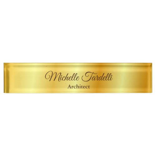 Gold Color Minimalist Modern Script Calligraphy Desk Name Plate