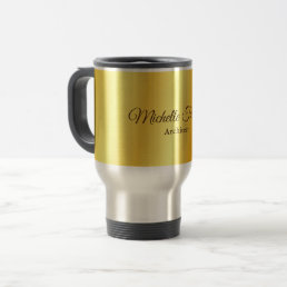 Gold Color Minimalist Modern Script Calligraphy Travel Mug