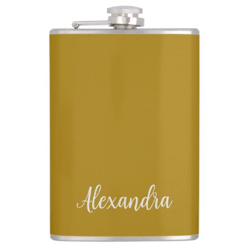 Gold Color Minimalist Plain Add Name Calligraphy  Flask
