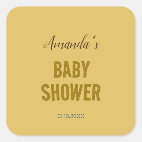 Gold Color Modern Minimalist Baby Shower Square Sticker
