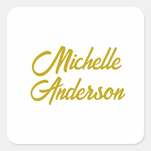 Gold Color Modern Minimalist Handwrite Name Square Sticker