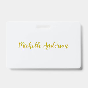 Gold Color Modern Minimalist Handwriting Name Badge