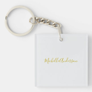 Gold Color Modern Minimalist Handwriting Name Keychain