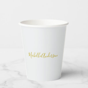Gold Color Modern Minimalist Handwriting Name Paper Cups