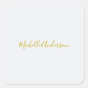 Gold Color Modern Minimalist Handwriting Name Square Sticker