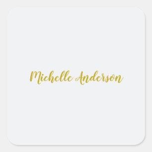 Gold Color Modern Minimalist Handwriting Name Square Sticker