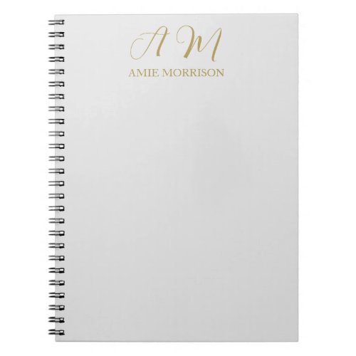 Gold Color Monogram Initial Name Calligraphy Notebook