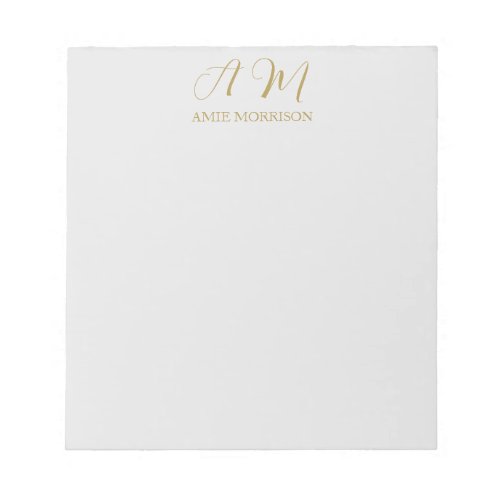 Gold Color Monogram Initial Name Calligraphy Notepad