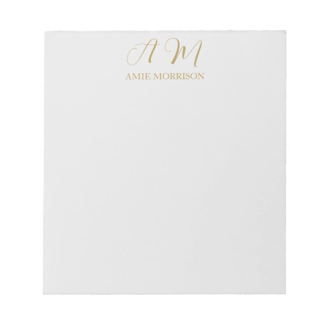 Gold Color Monogram Initial Name Calligraphy Notepad (Front)