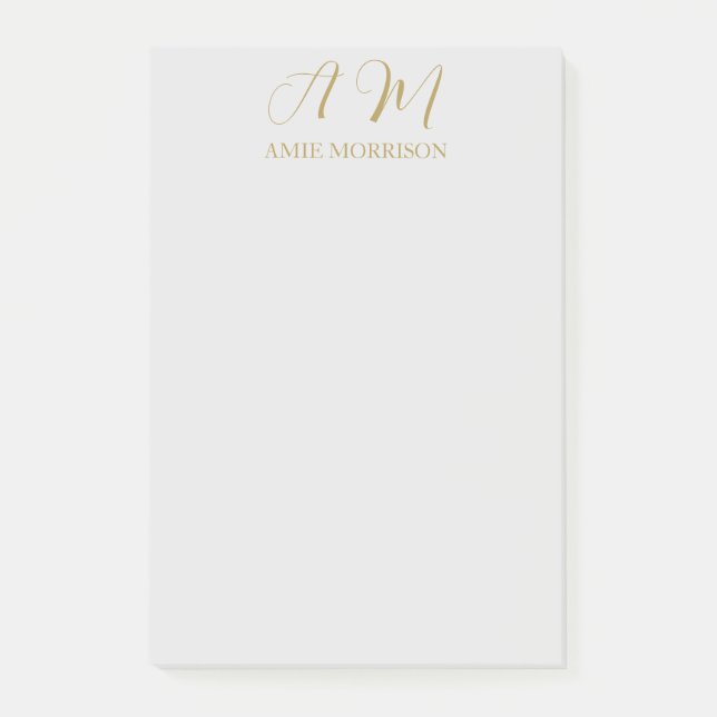 Gold Color Monogram Initial Name Calligraphy Post-it Notes (Front)