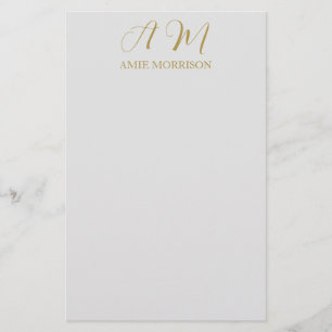 Gold Color Monogram Initial Name Calligraphy Stationery