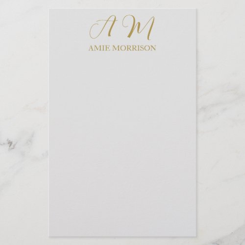 Gold Color Monogram Initial Name Calligraphy Stationery