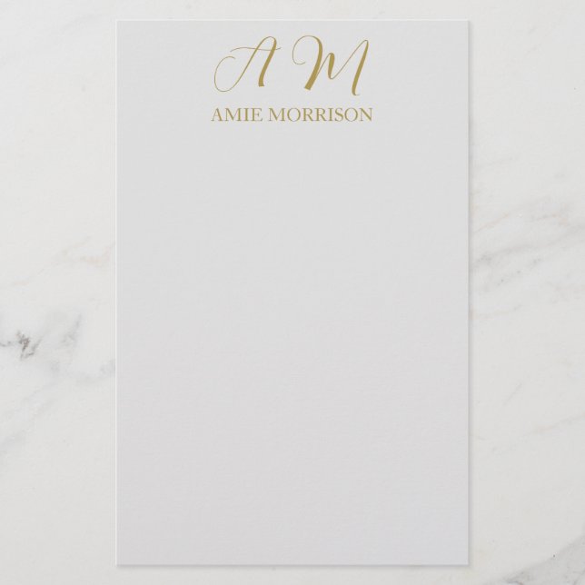 Gold Color Monogram Initial Name Calligraphy Stationery (Front)