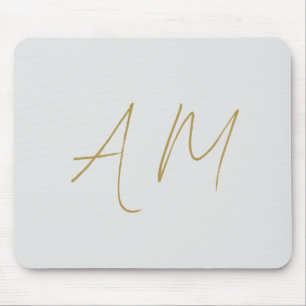 Gold Color Monogram Initials Calligraphy Pro Mouse Pad