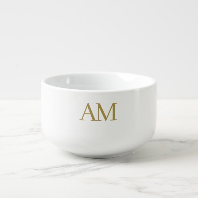 Gold Color Monogram Initials Calligraphy Pro Soup Mug (Front)