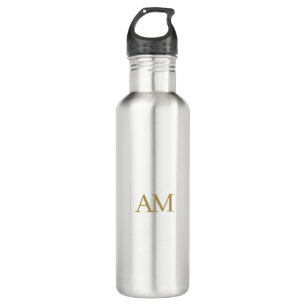 Gold Color Monogram Initials Calligraphy Pro Stainless Steel Water Bottle