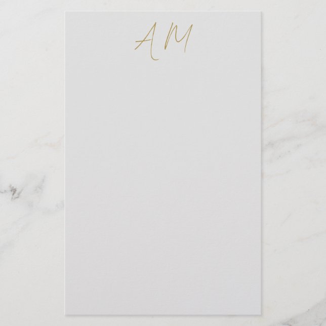 Gold Color Monogram Initials Calligraphy Pro Stationery (Front)