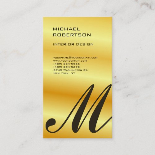 Gold Color Monogram Interior Designer Plain Business Card