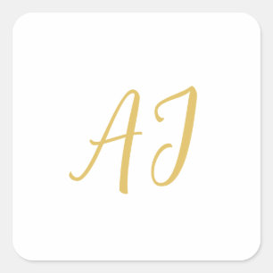 Gold Color Monogram Professional Classical Initial Square Sticker