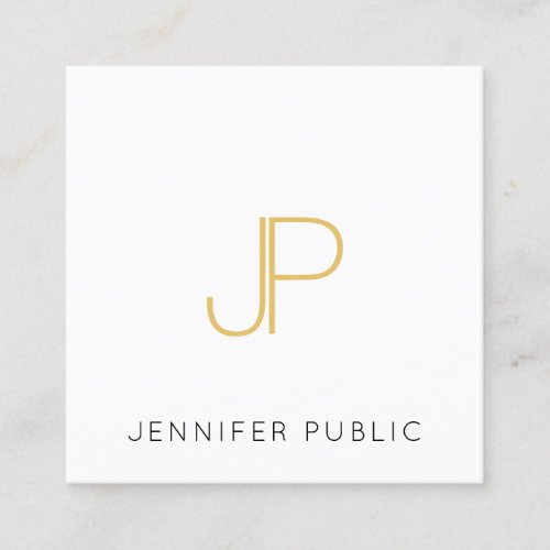 Gold Color Monogram Trendy Modern Template Square Business Card